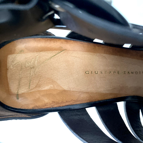 Giuseppe Zanotti Caged Sandal Black Peep Toe Slim Heel Back Zip Ankle St… - Picture 8 of 8